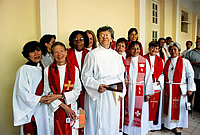 From Anglican Communion.org/ Original caption: "A great day for Anglican women in Latin America. Soon-to-be consecrated Bishop Nerva Cot Aguilera, center."/Photo credit: Episcopal Life Online
